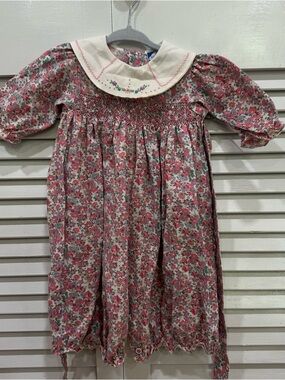 Carriage Boutique Vintage Smocked Baby Romper Floral Collar